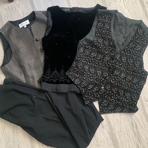 Black beaded button up top velvet blouse VINTAGE BUNDLE Ann Taylor slacks floral